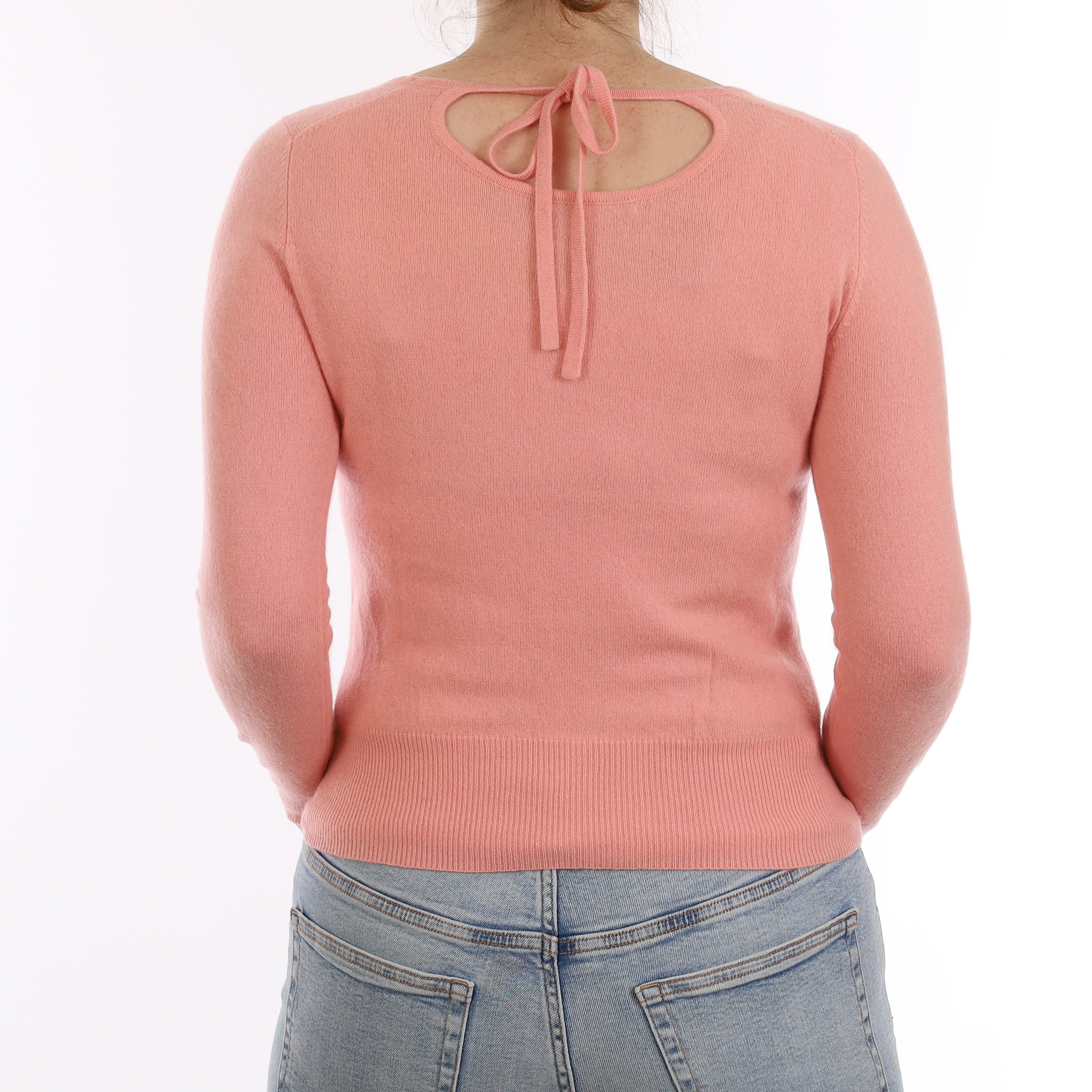 Flamingo Pink Cashmere Keyhole Scoop Neck Jumper Small