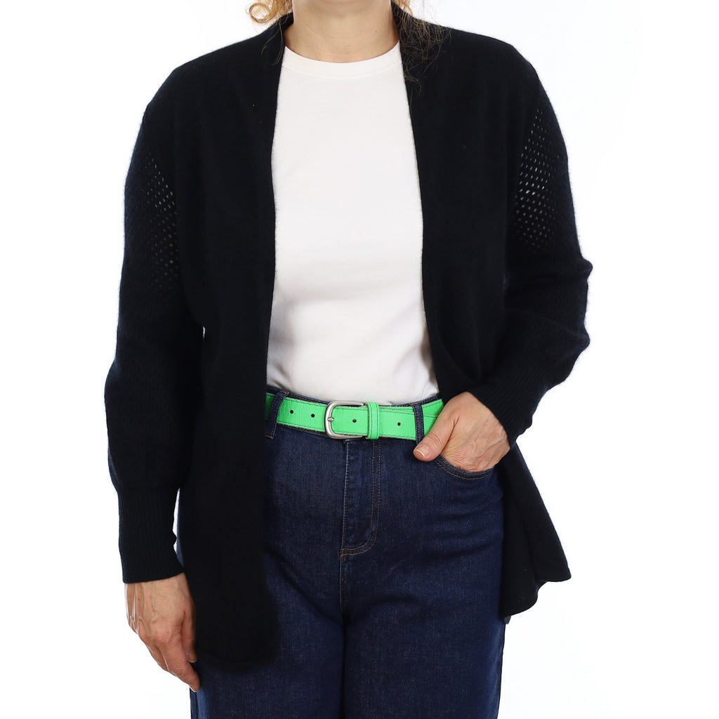 Neiman Marcus Black Cashmere Fishnet Sleeve Edge to Edge Cardigan Medium
