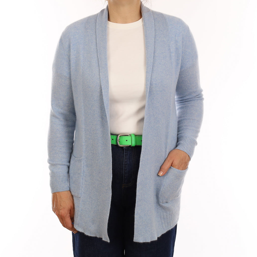 Opal Blue Cashmere Edge to Edge Cardigan with Pockets Medium