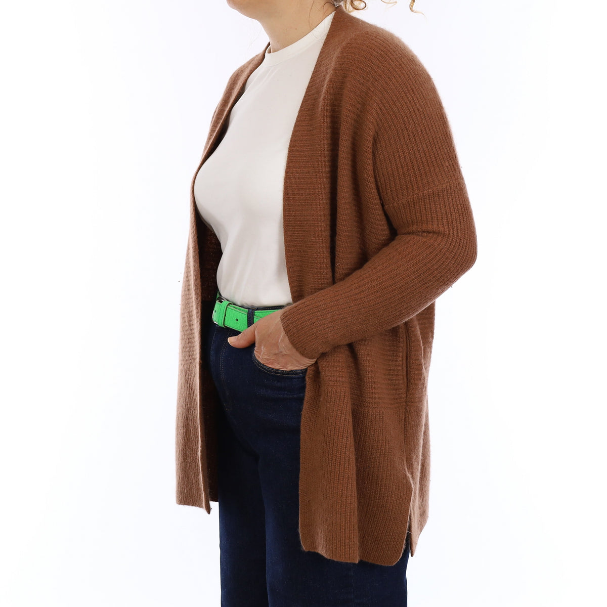 Nutmeg Brown Chunky Rib Cashmere Edge to Edge Cardigan Medium