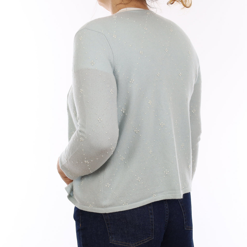 Opal Blue Beaded Cashmere Cardigan Medium