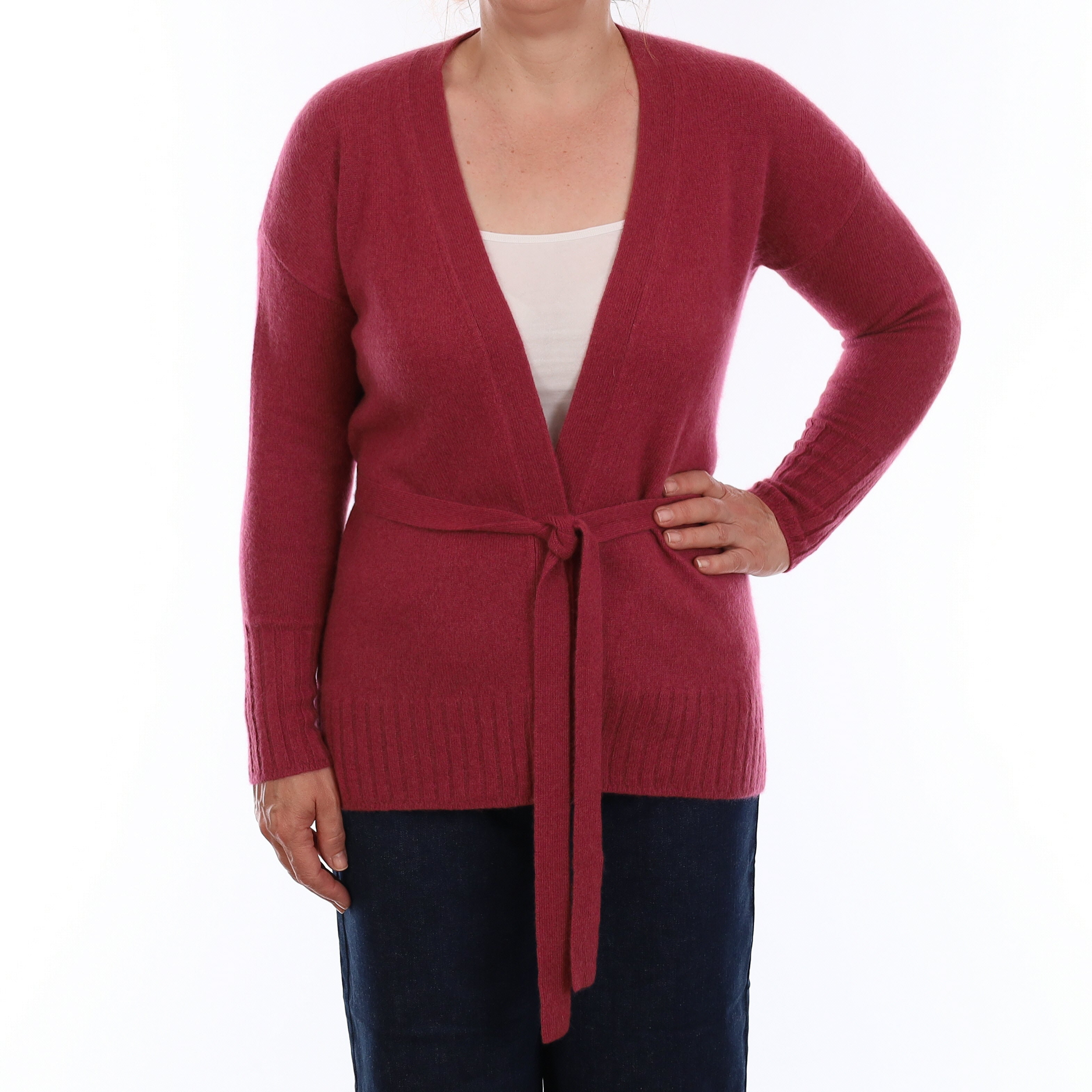 Raspberry Pink Cashmere Cardigan with Belt Medium