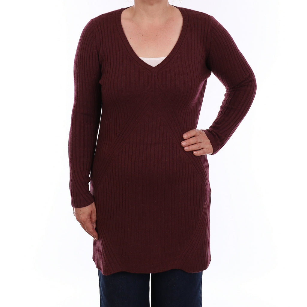 Mulberry Purple Chunky Rib Cashmere Longline V Neck Jumper Medium