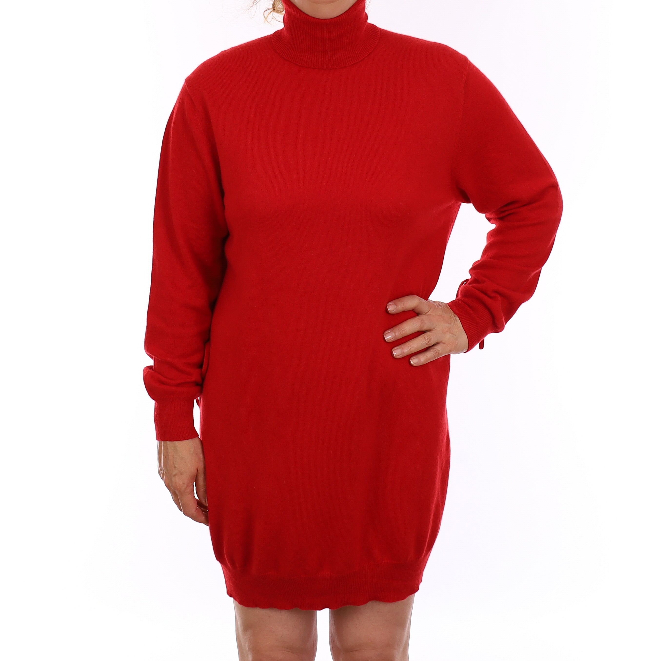 Scarlet Red Cashmere Polo Neck Dress Medium
