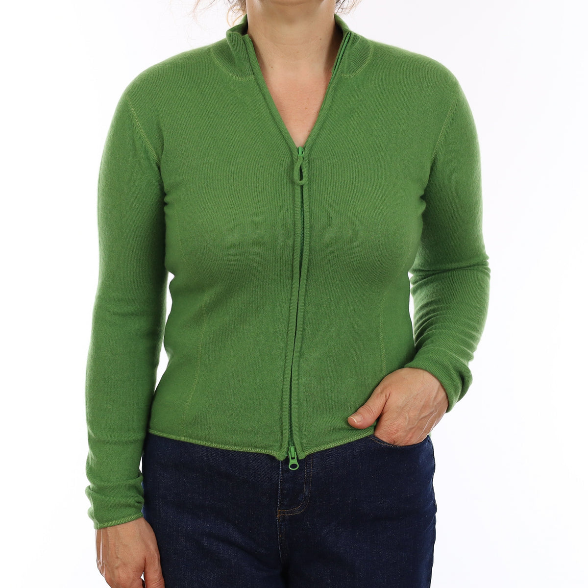 Apple Green Cashmere Zip Up Turtle Neck Cardigan Medium