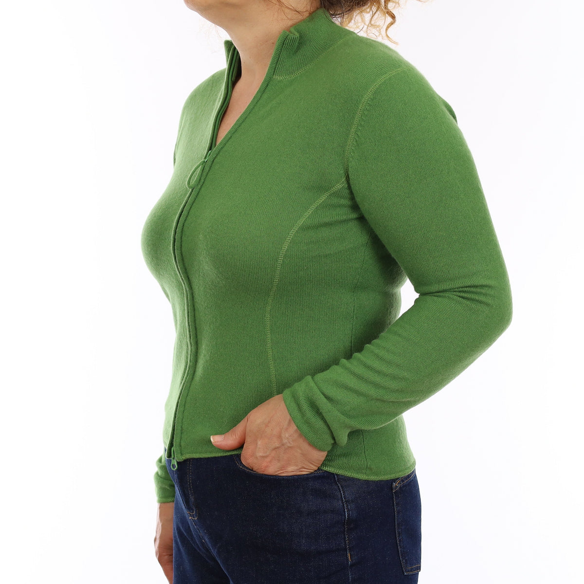 Apple Green Cashmere Zip Up Turtle Neck Cardigan Medium
