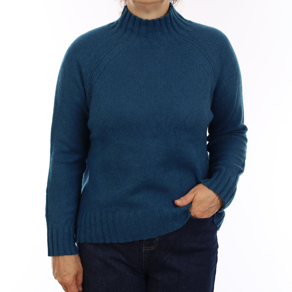 Teal Blue Chunky Cashmere Turtleneck Jumper Medium