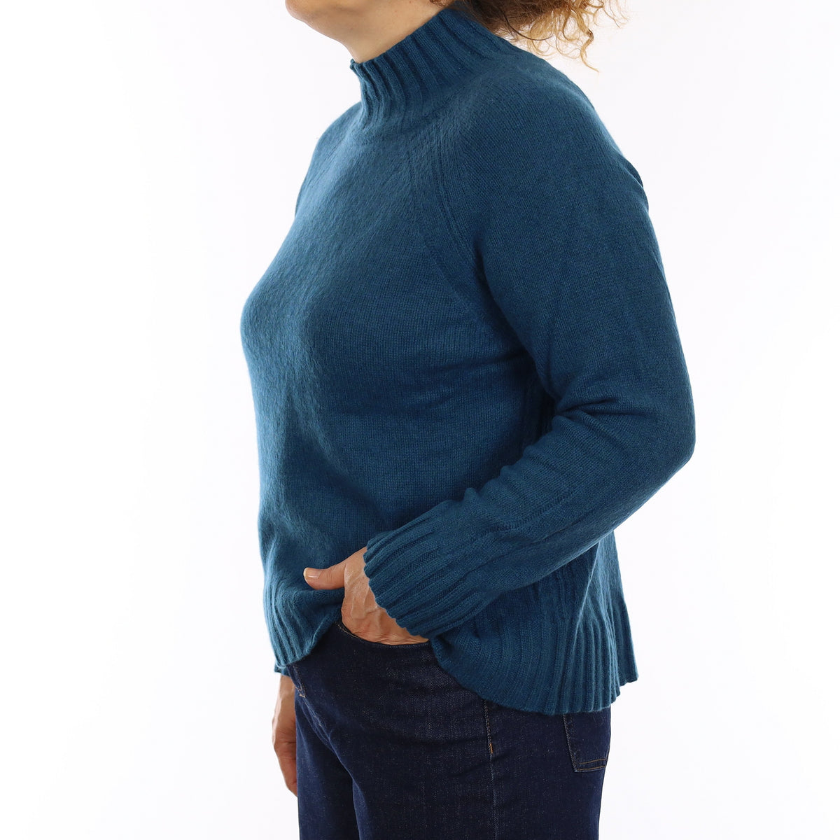 Teal Blue Chunky Cashmere Turtleneck Jumper Medium