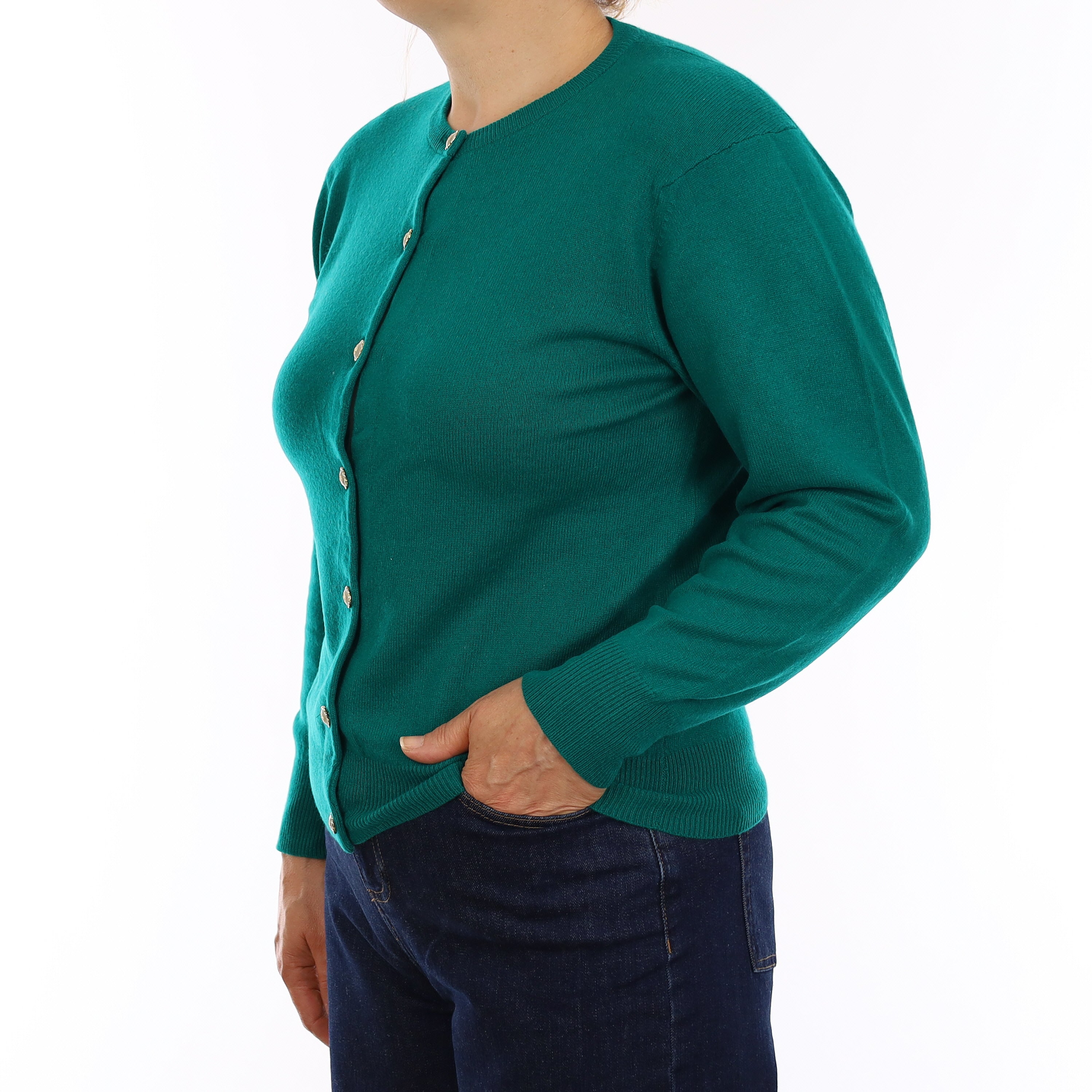 Peacock Green Cashmere Crew Neck Cardigan Medium