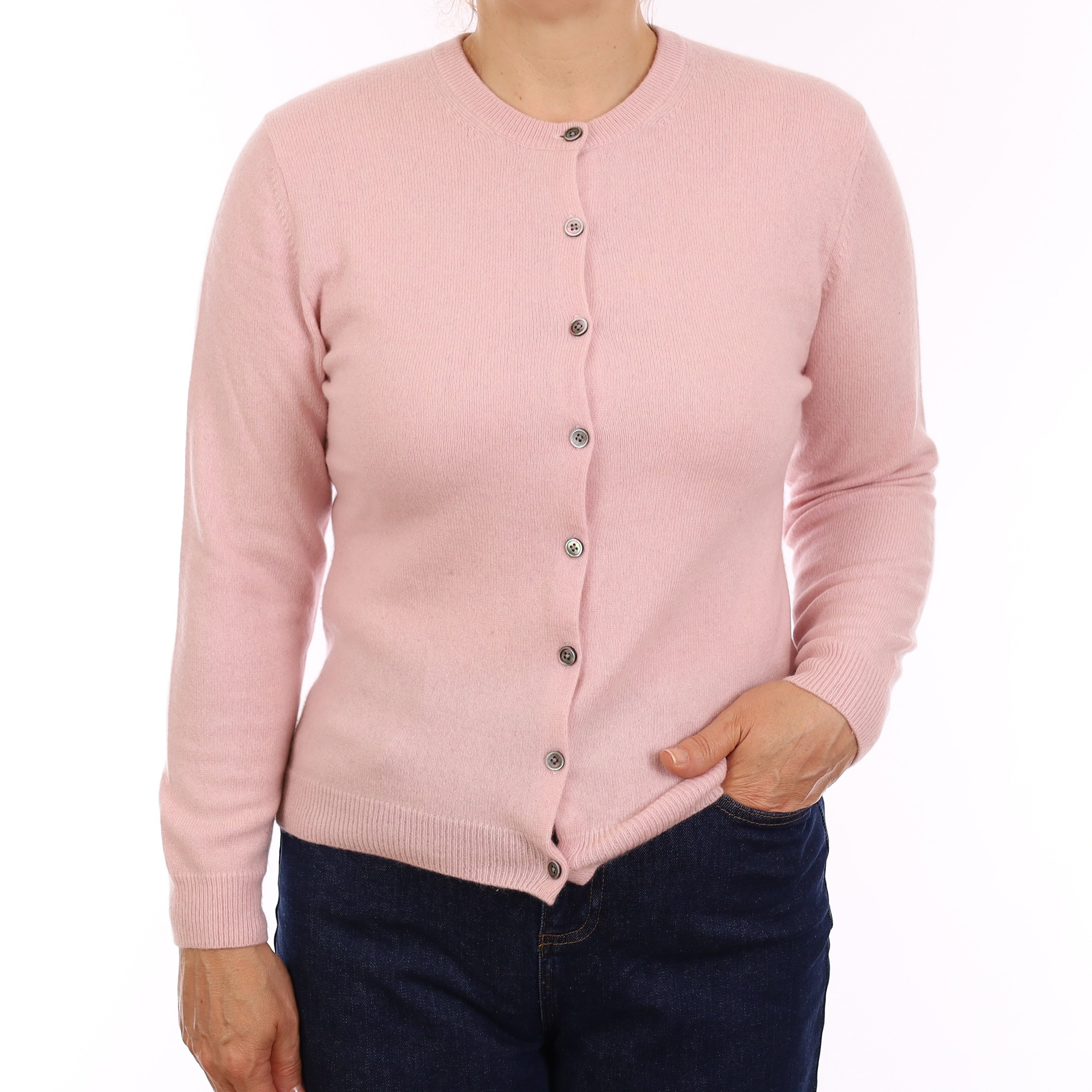 Ice Pink Cashmere Crew Neck Cardigan Medium