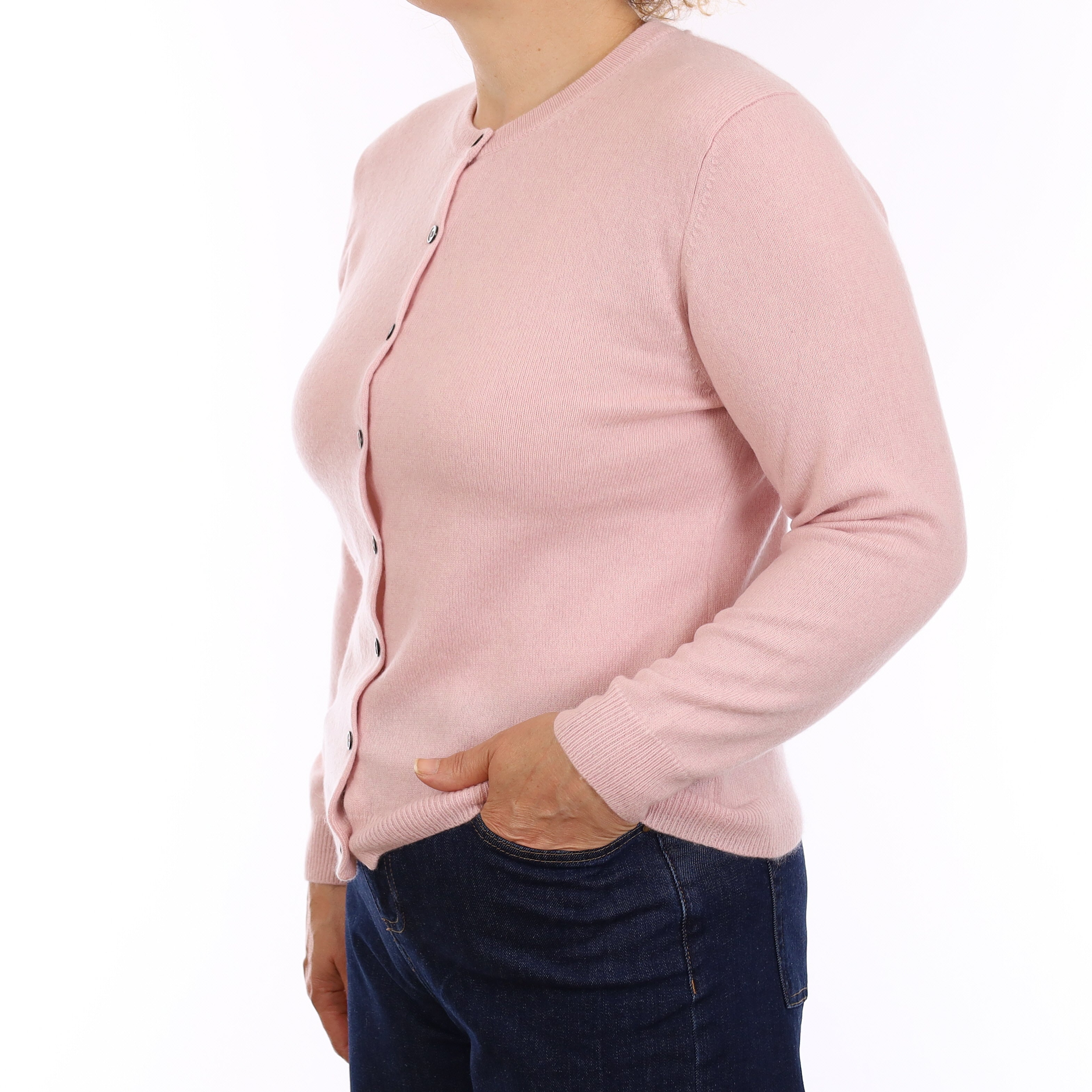 Ice Pink Cashmere Crew Neck Cardigan Medium