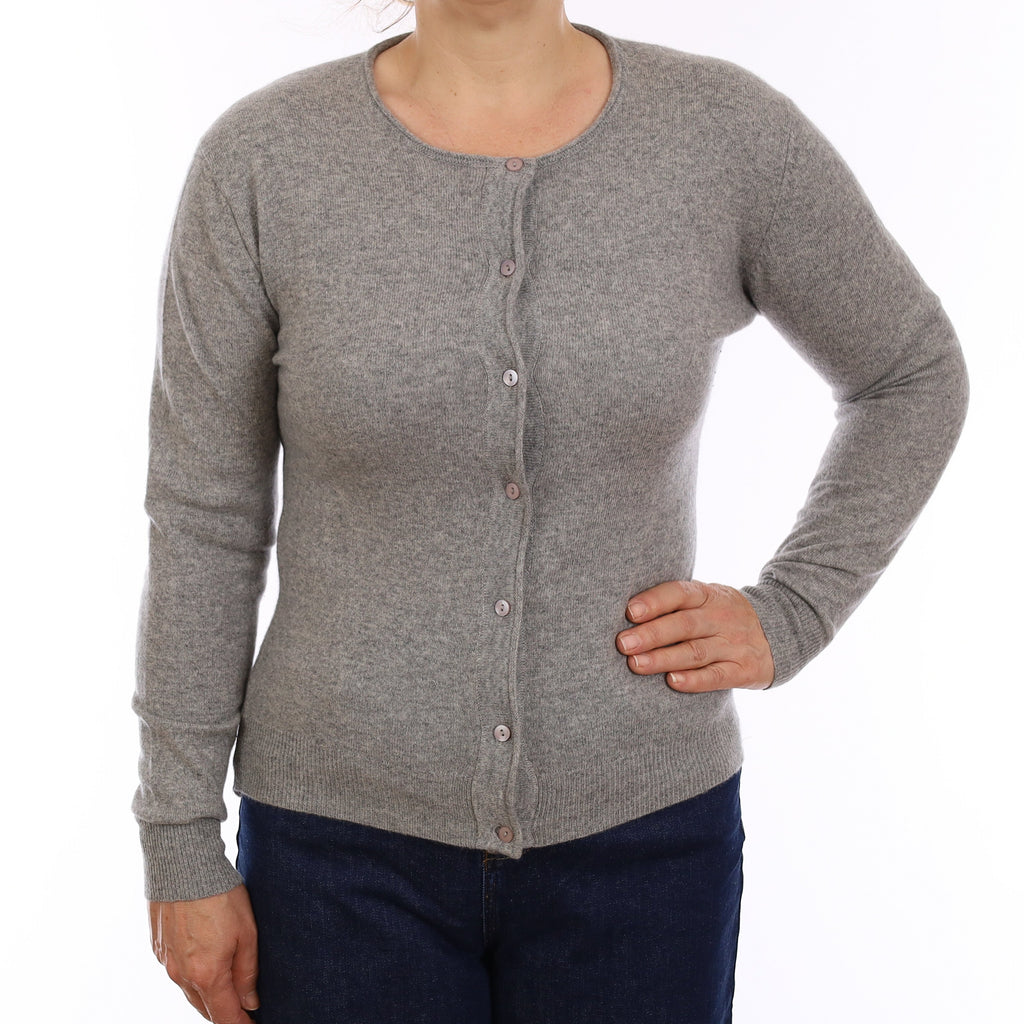Smoke Grey Cashmere Crew Neck Cardigan Medium