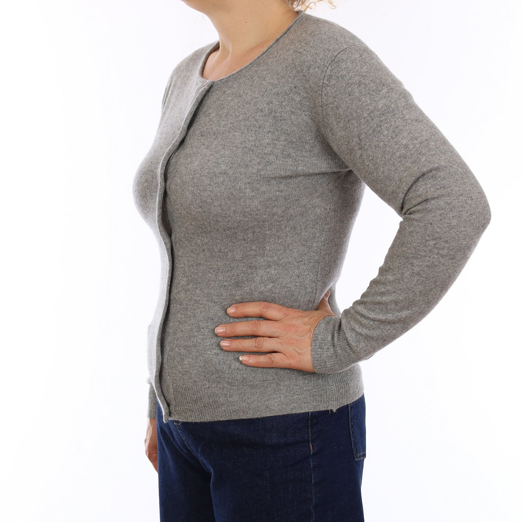 Smoke Grey Cashmere Crew Neck Cardigan Medium