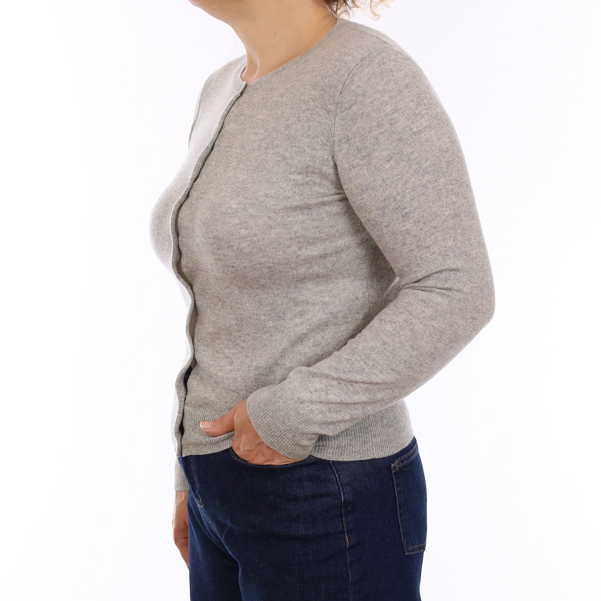 Mist Grey Cashmere Crew Neck Cardigan Medium