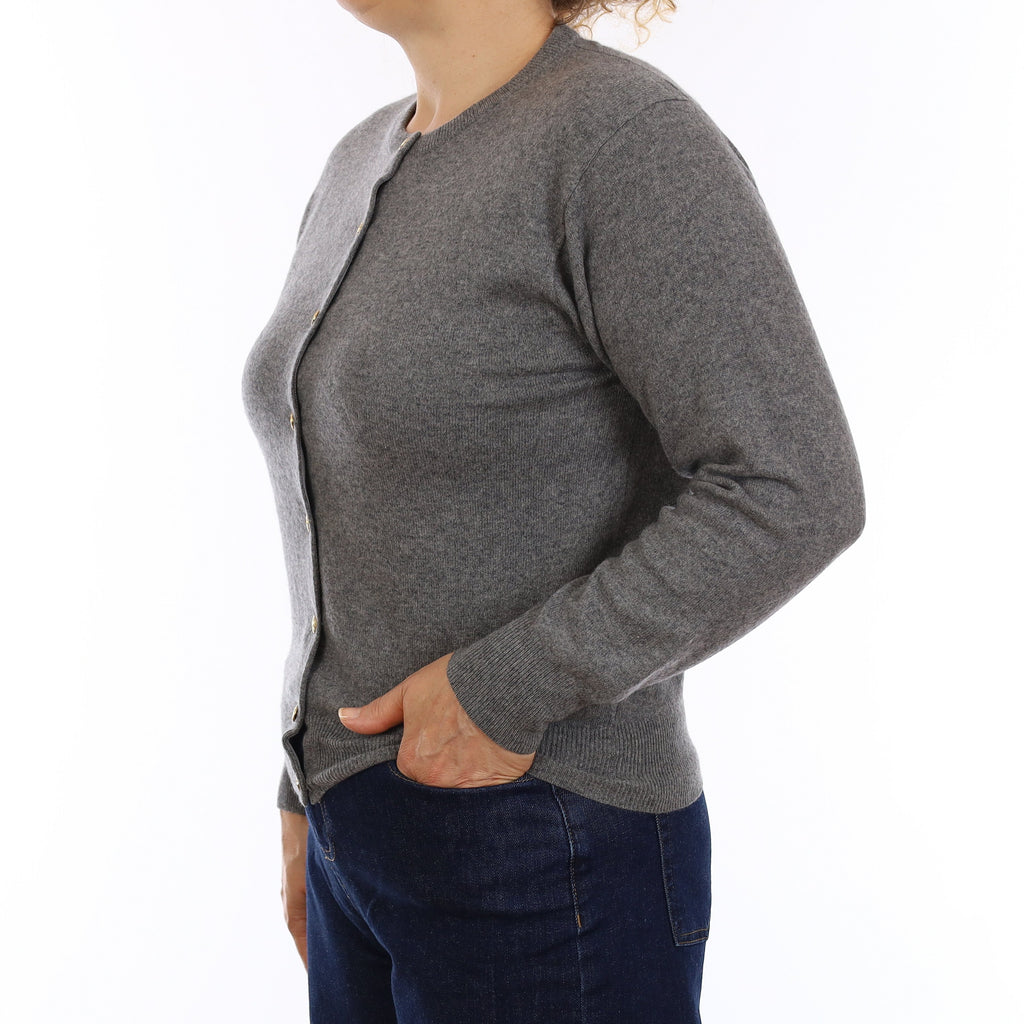 Ash Grey Cashmere Crew Neck Cardigan Medium