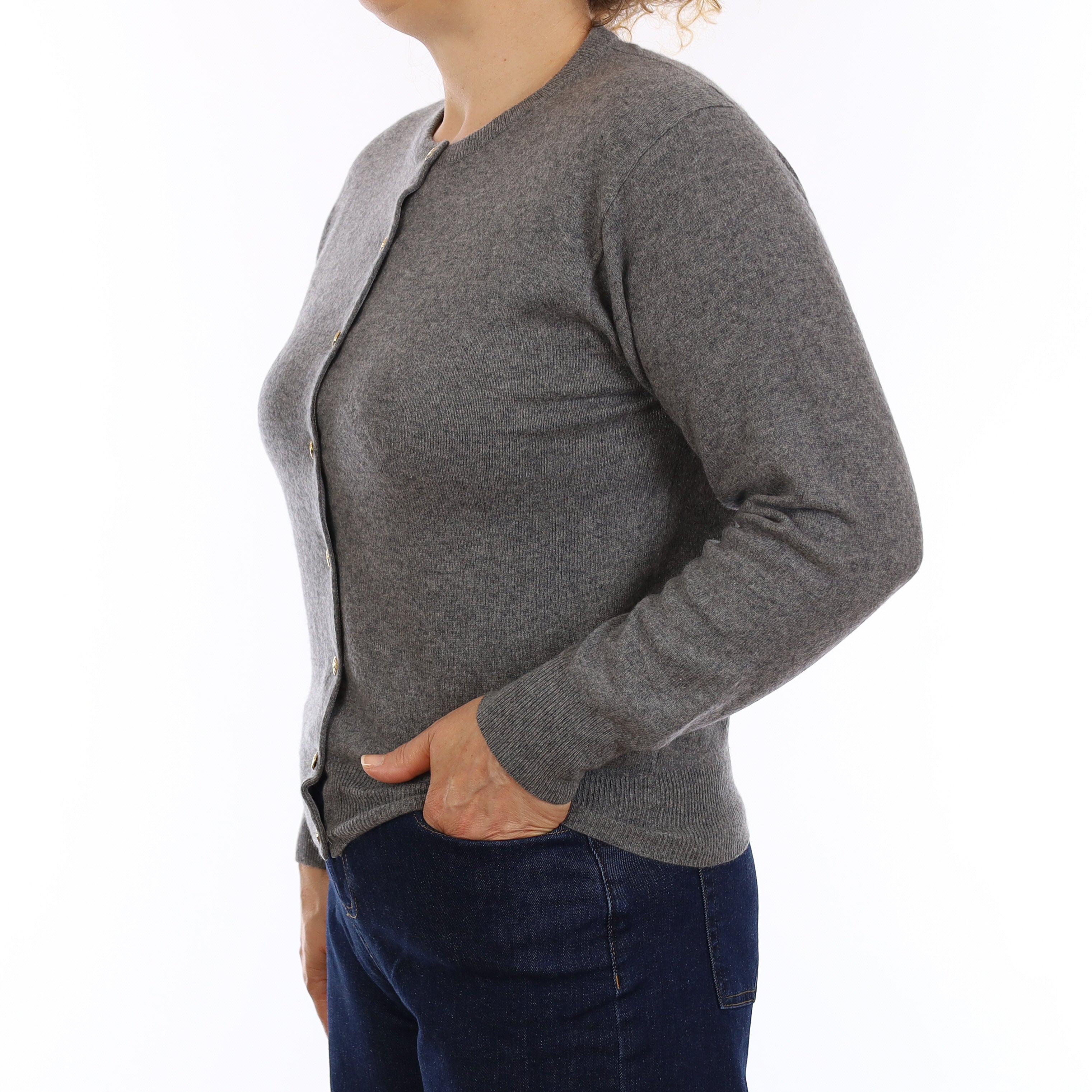 Ash Grey Cashmere Crew Neck Cardigan Medium