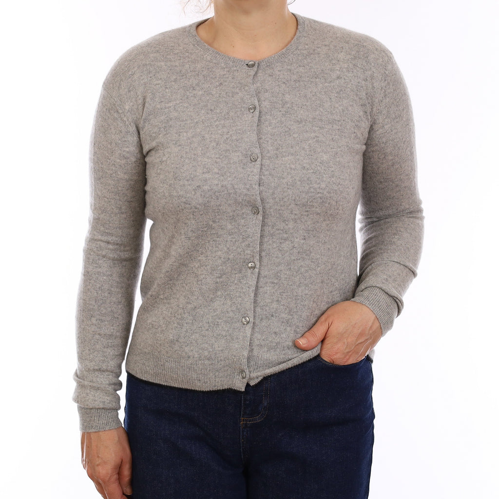 Smoke Grey Cashmere Crew Neck Cardigan Medium