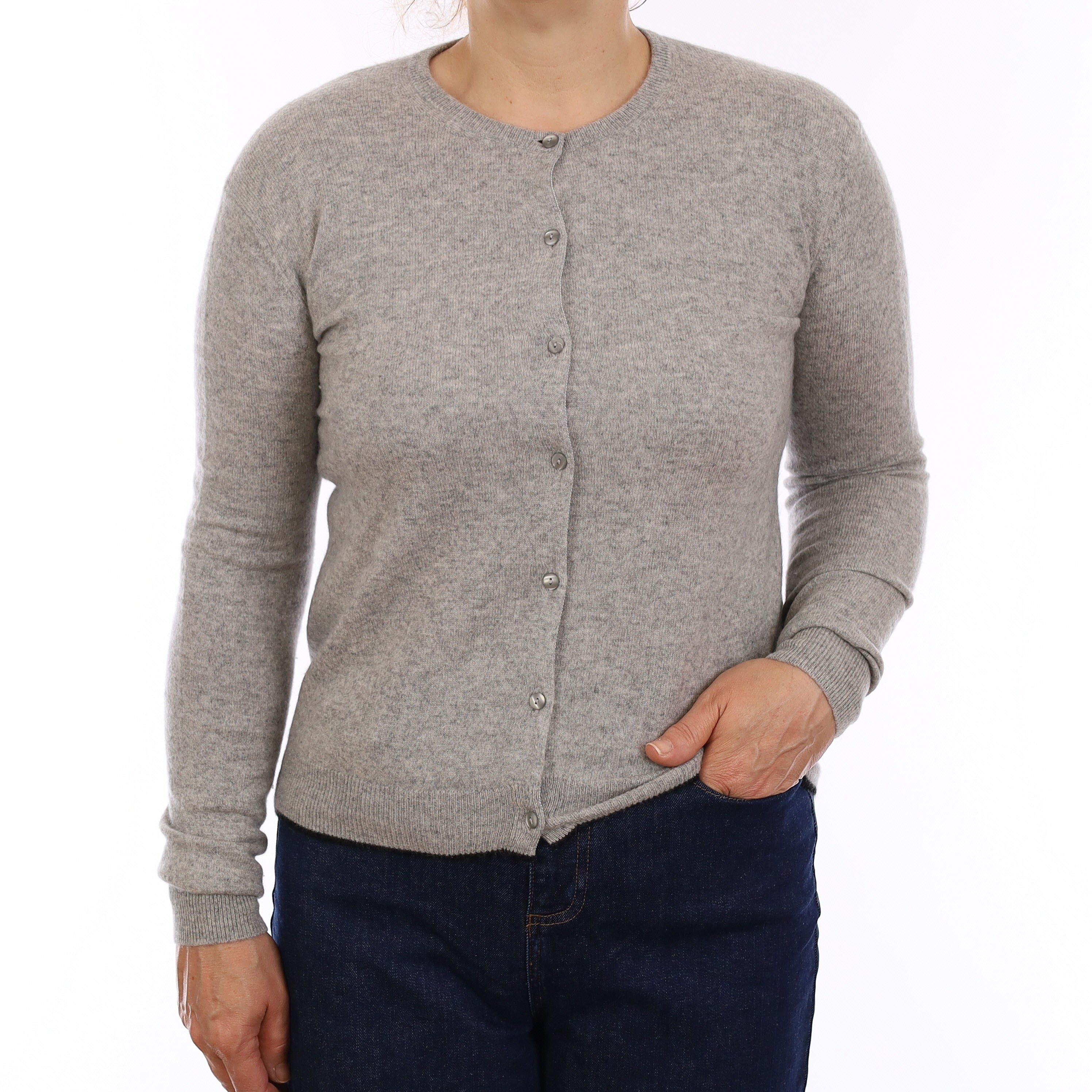 Smoke Grey Cashmere Crew Neck Cardigan Medium