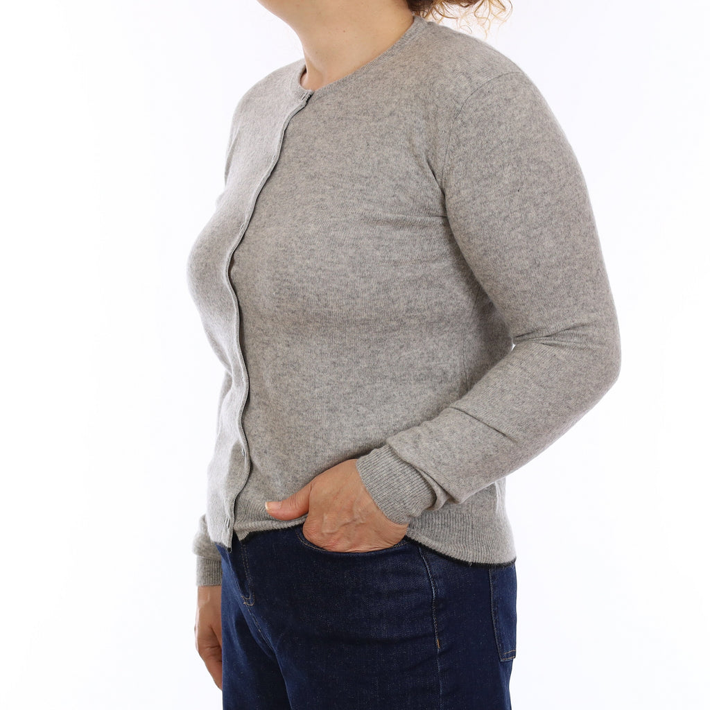 Smoke Grey Cashmere Crew Neck Cardigan Medium