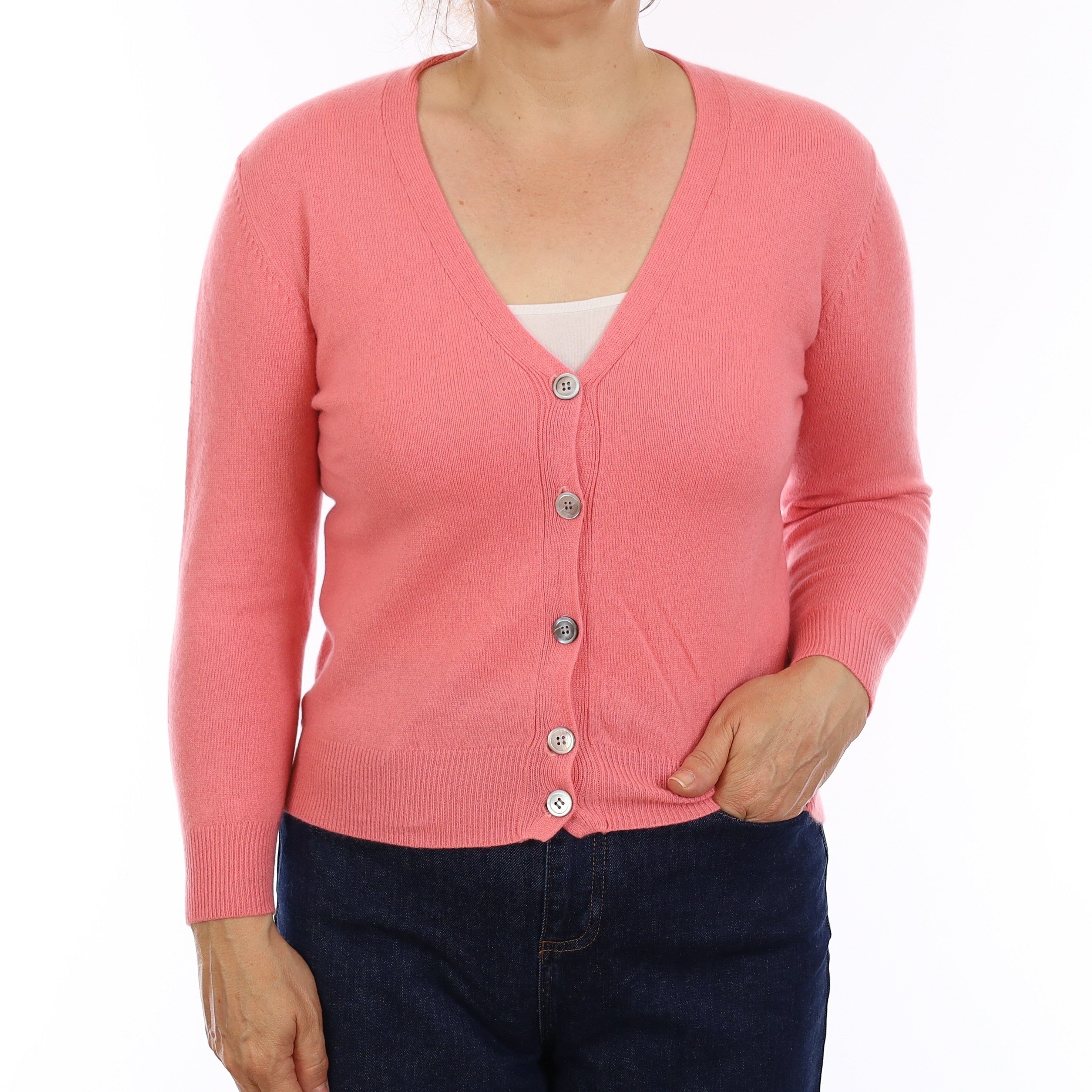 Flamingo Pink Cashmere V Neck Cardigan Medium