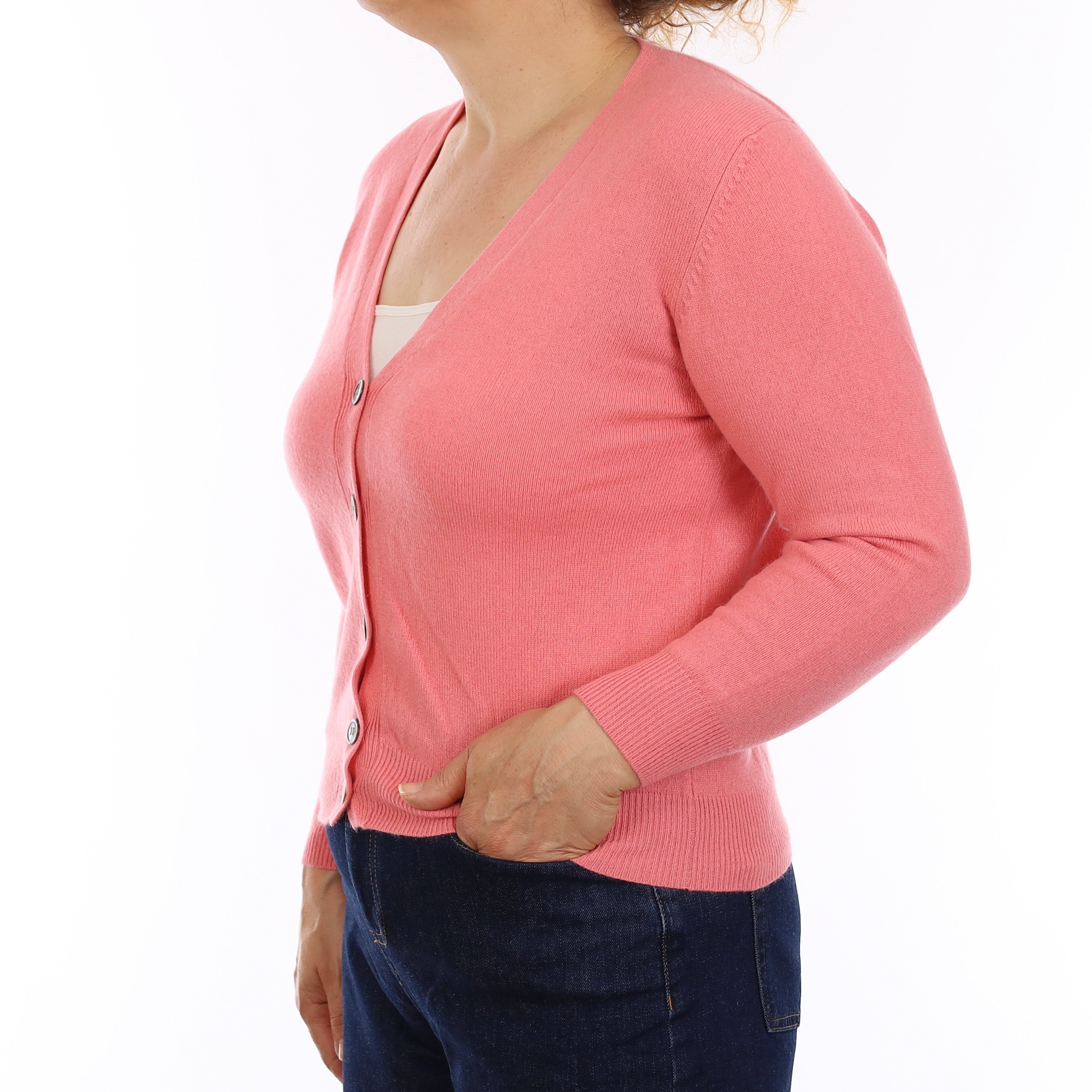 Flamingo Pink Cashmere V Neck Cardigan Medium