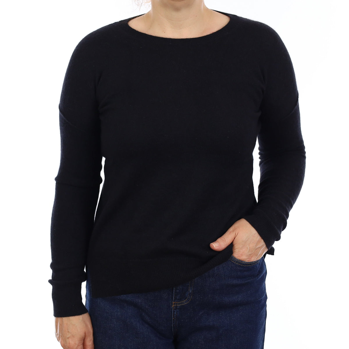 Black Cashmere Crew Neck Jumper Medium