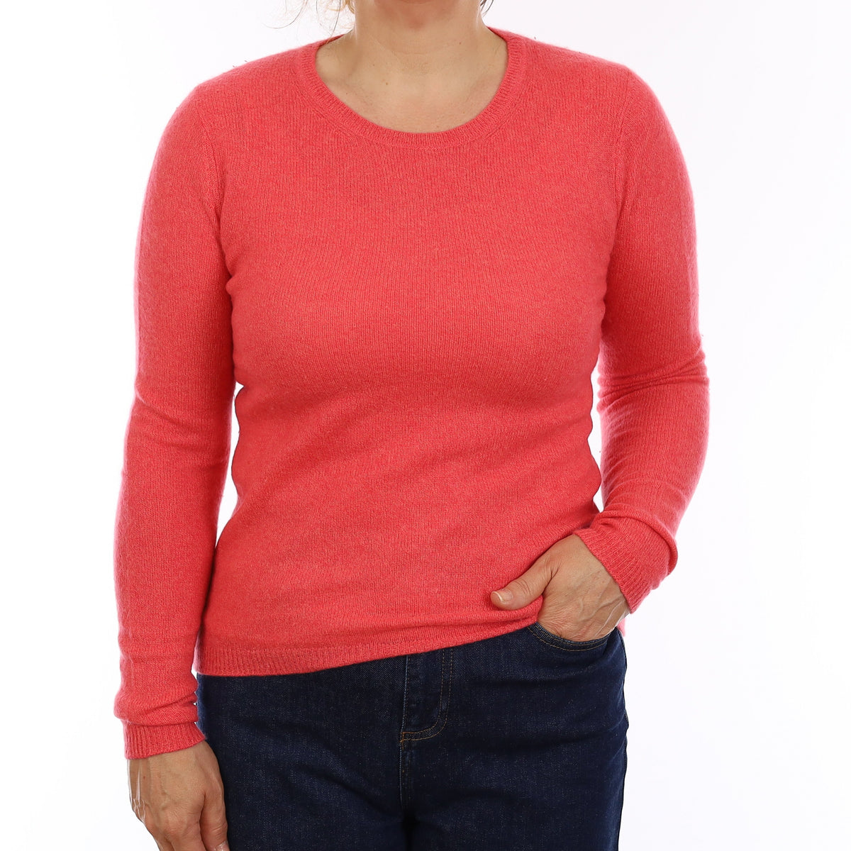 Coral Pink Lightweight Cashmere Crew Neck Jumper Medium