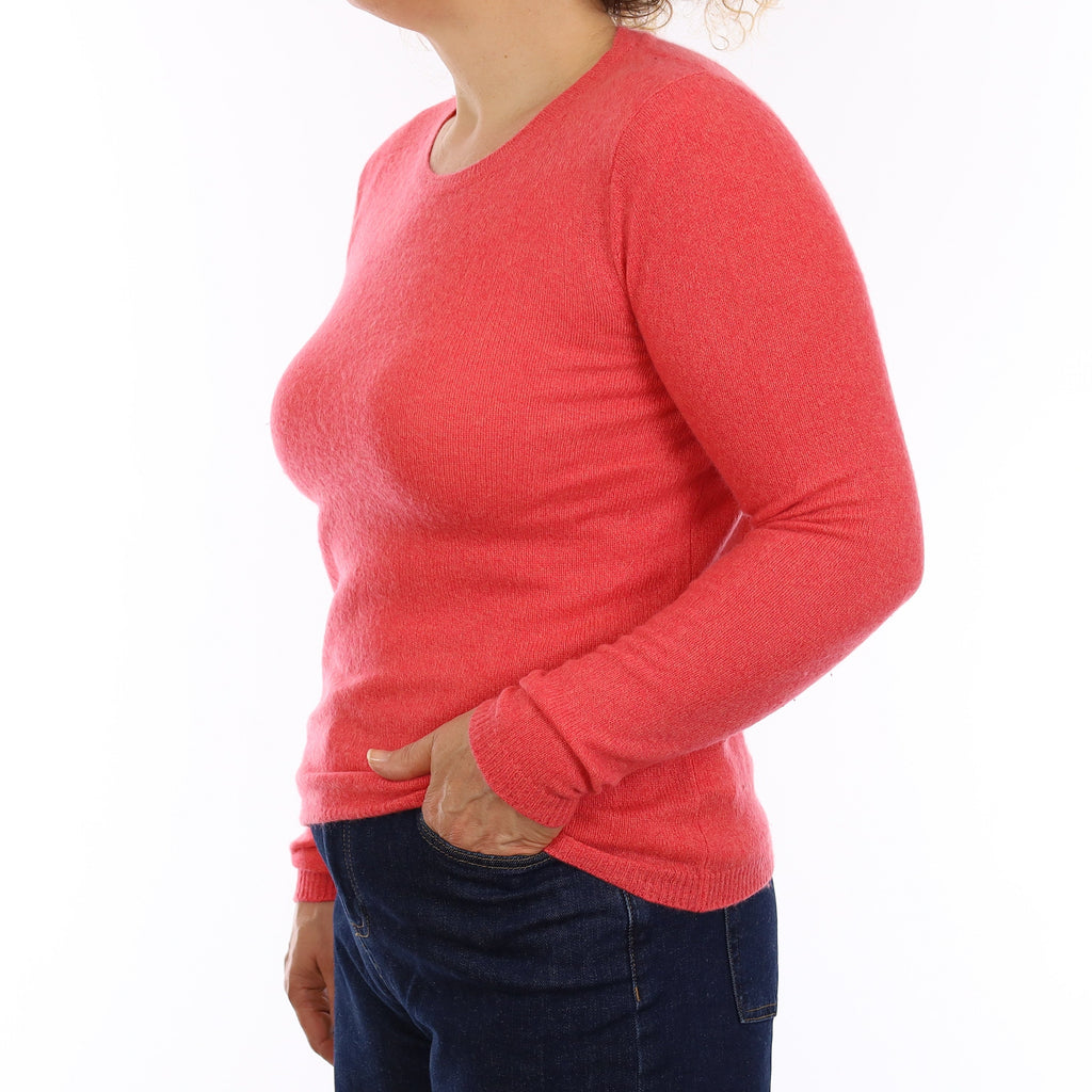 Coral Pink Lightweight Cashmere Crew Neck Jumper Medium