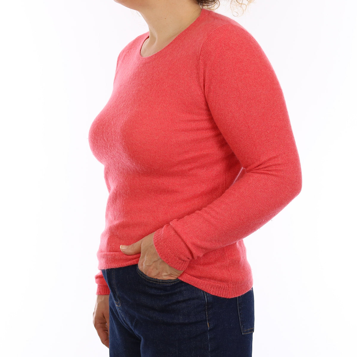 Coral Pink Lightweight Cashmere Crew Neck Jumper Medium