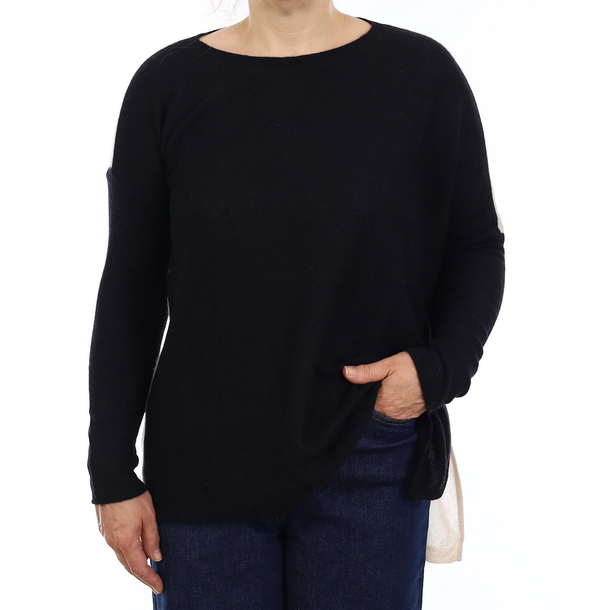 Black and Oatmeal Skull Design Cashmere Crew Neck Jumper Medium