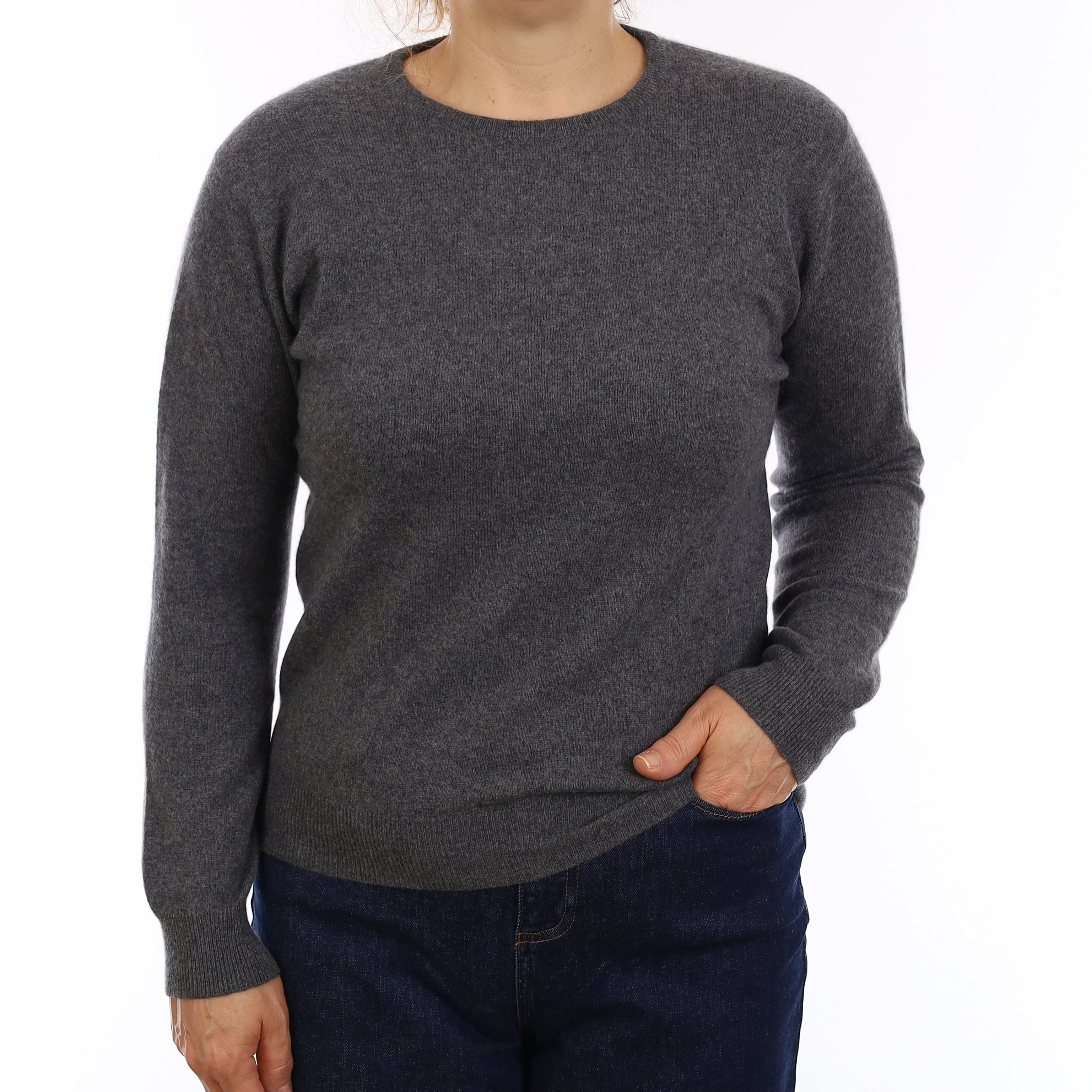 Slate Grey Cashmere Crew Neck Jumper Medium