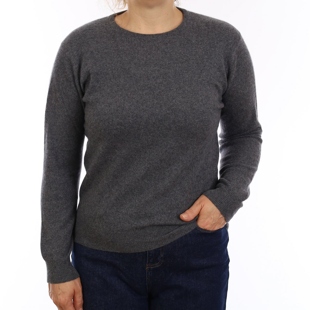 Slate Grey Cashmere Crew Neck Jumper Medium