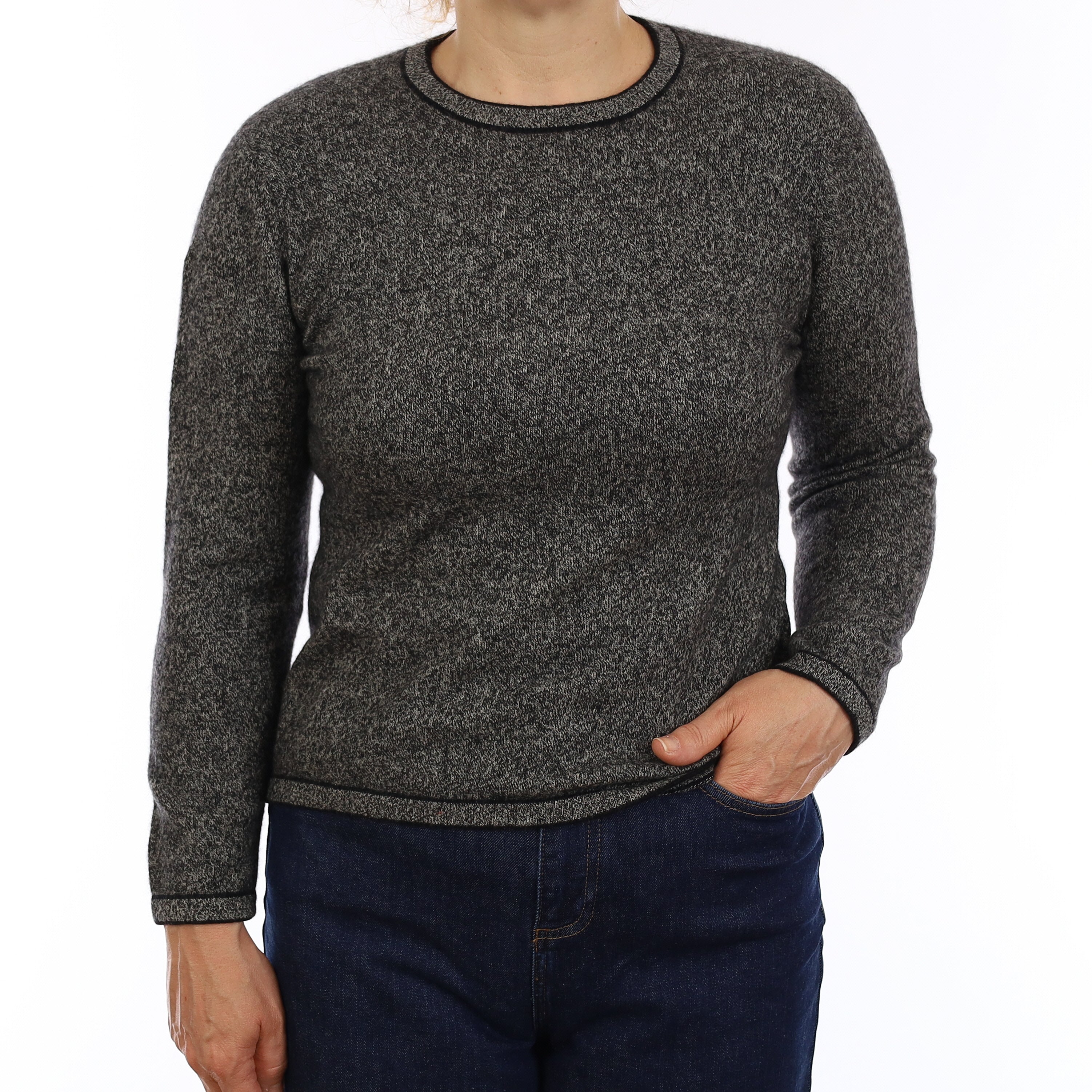 Grey and Black Marl Cashmere Crew Neck Jumper Medium