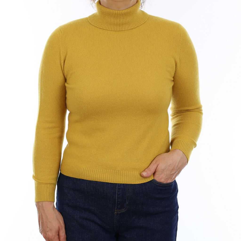 Mustard Yellow Cashmere Polo Neck Jumper Medium
