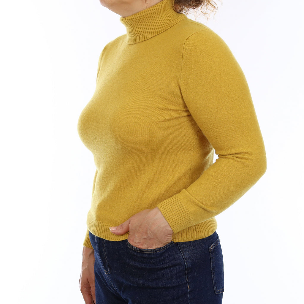 Mustard Yellow Cashmere Polo Neck Jumper Medium
