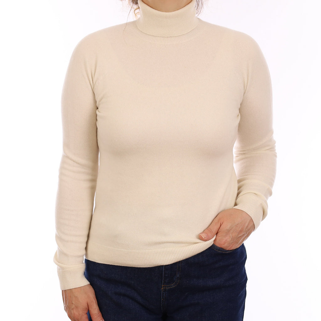 Ivory Cashmere Polo Neck Jumper Medium