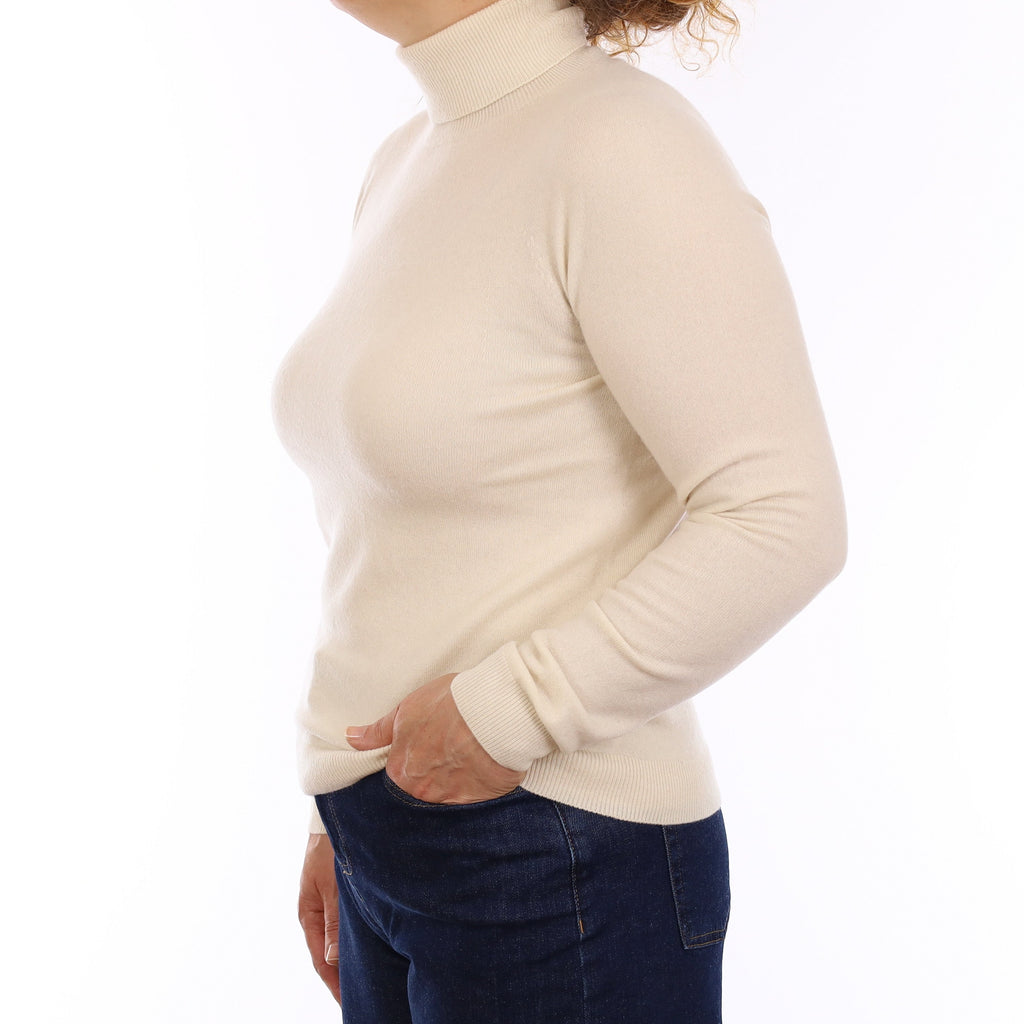 Ivory Cashmere Polo Neck Jumper Medium