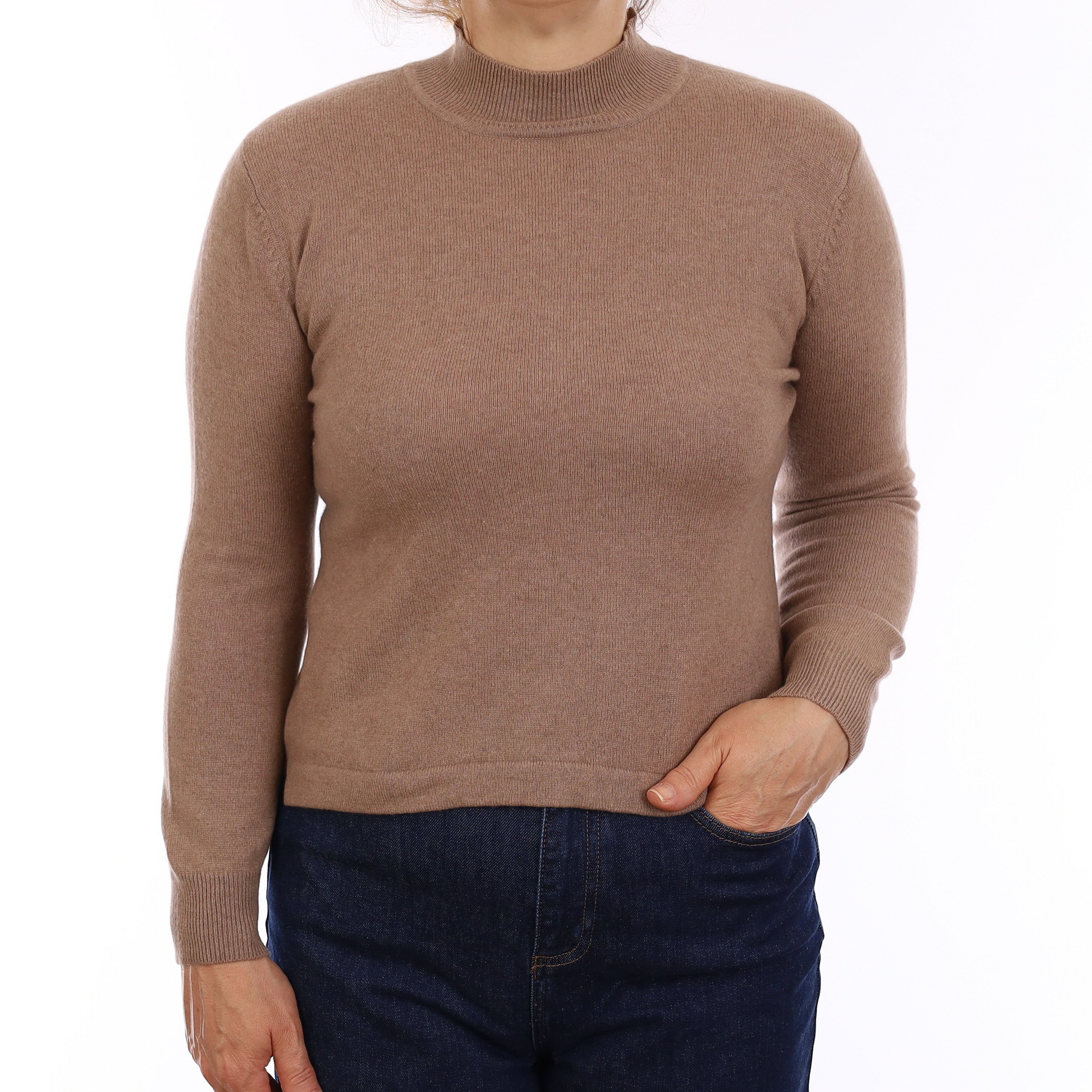Taupe Brown Cashmere Turtleneck Jumper Medium