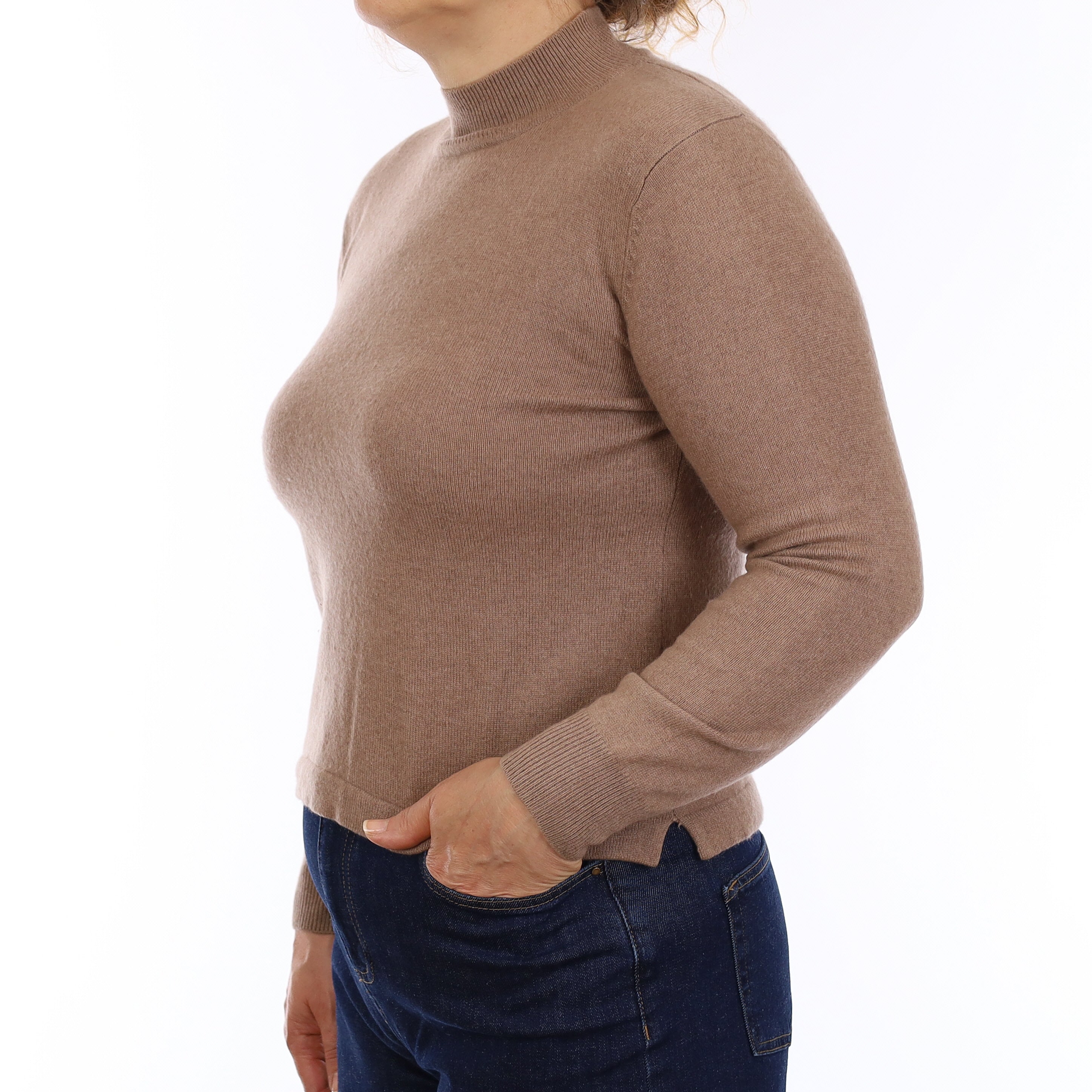 Taupe Brown Cashmere Turtleneck Jumper Medium