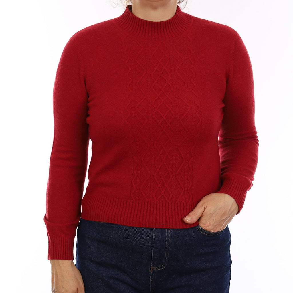 Crimson Red Cable Detail Cashmere Turtleneck Jumper Medium