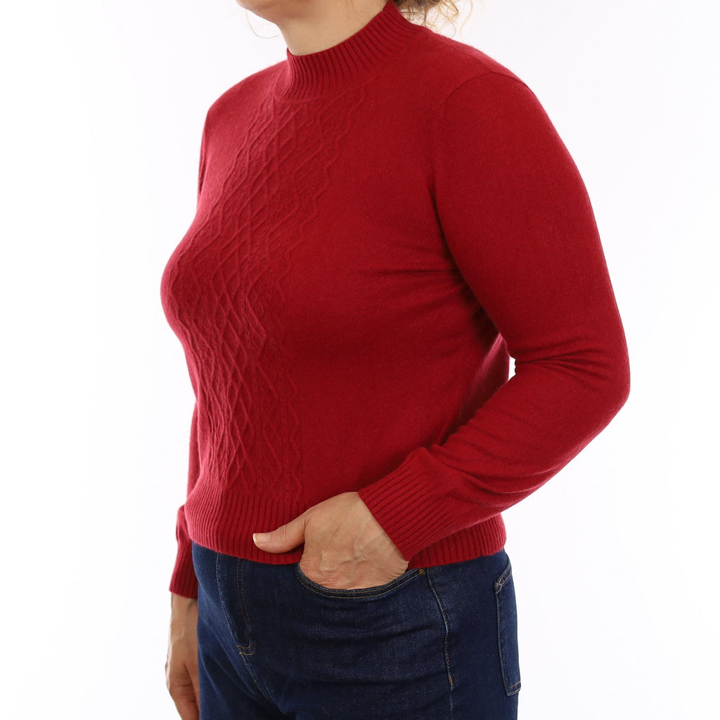 Crimson Red Cable Detail Cashmere Turtleneck Jumper Medium