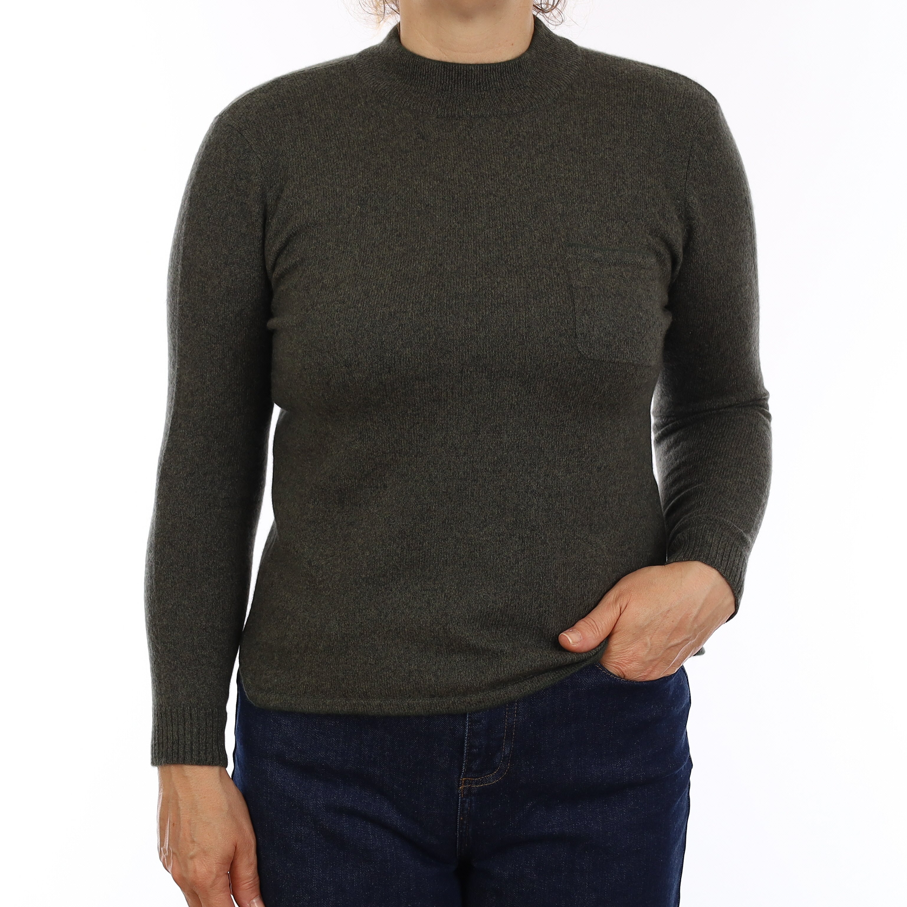 Khaki Green Marl Cashmere Turtleneck Jumper Medium
