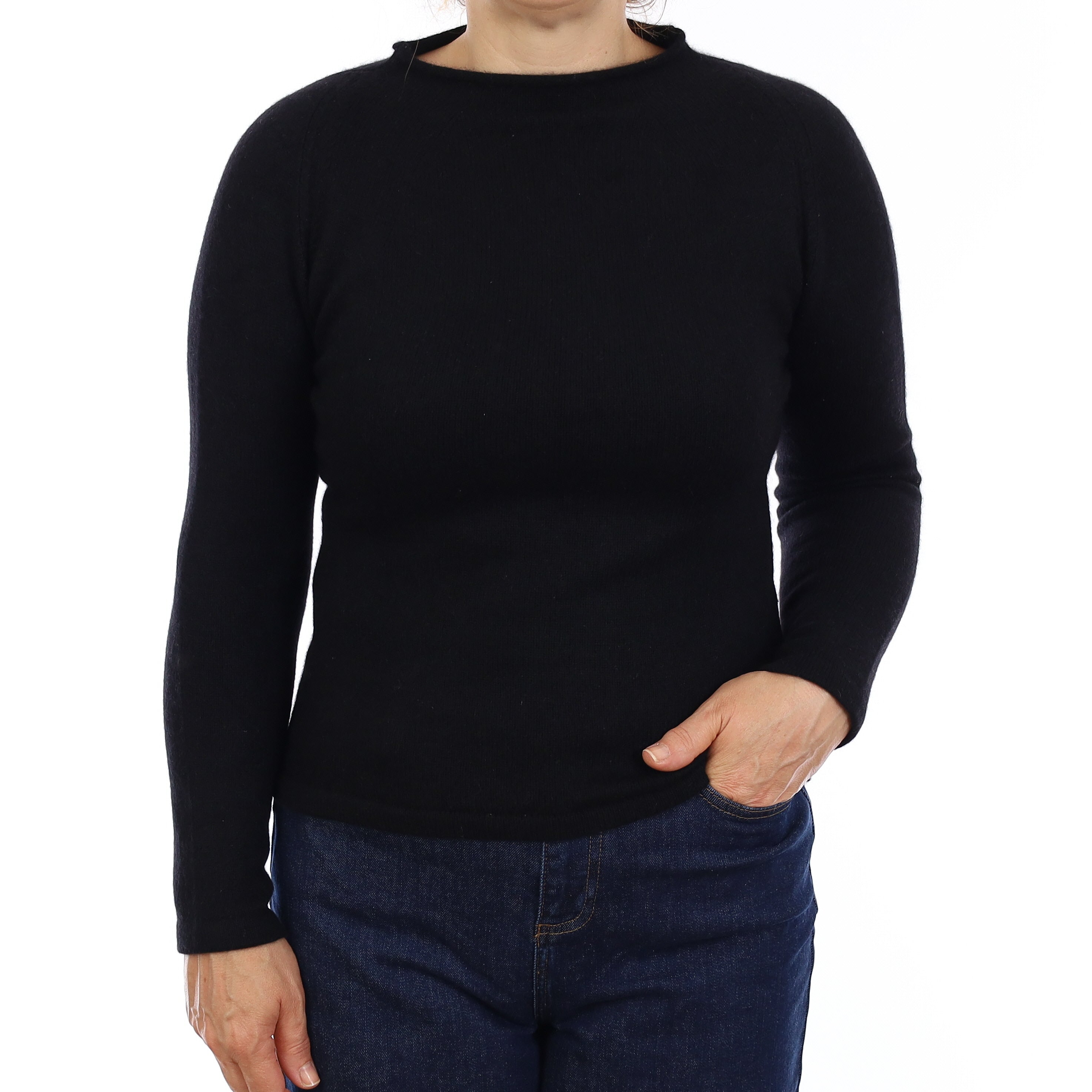 Black Heavy Knit Cashmere Funnel Neck Jumper Medium