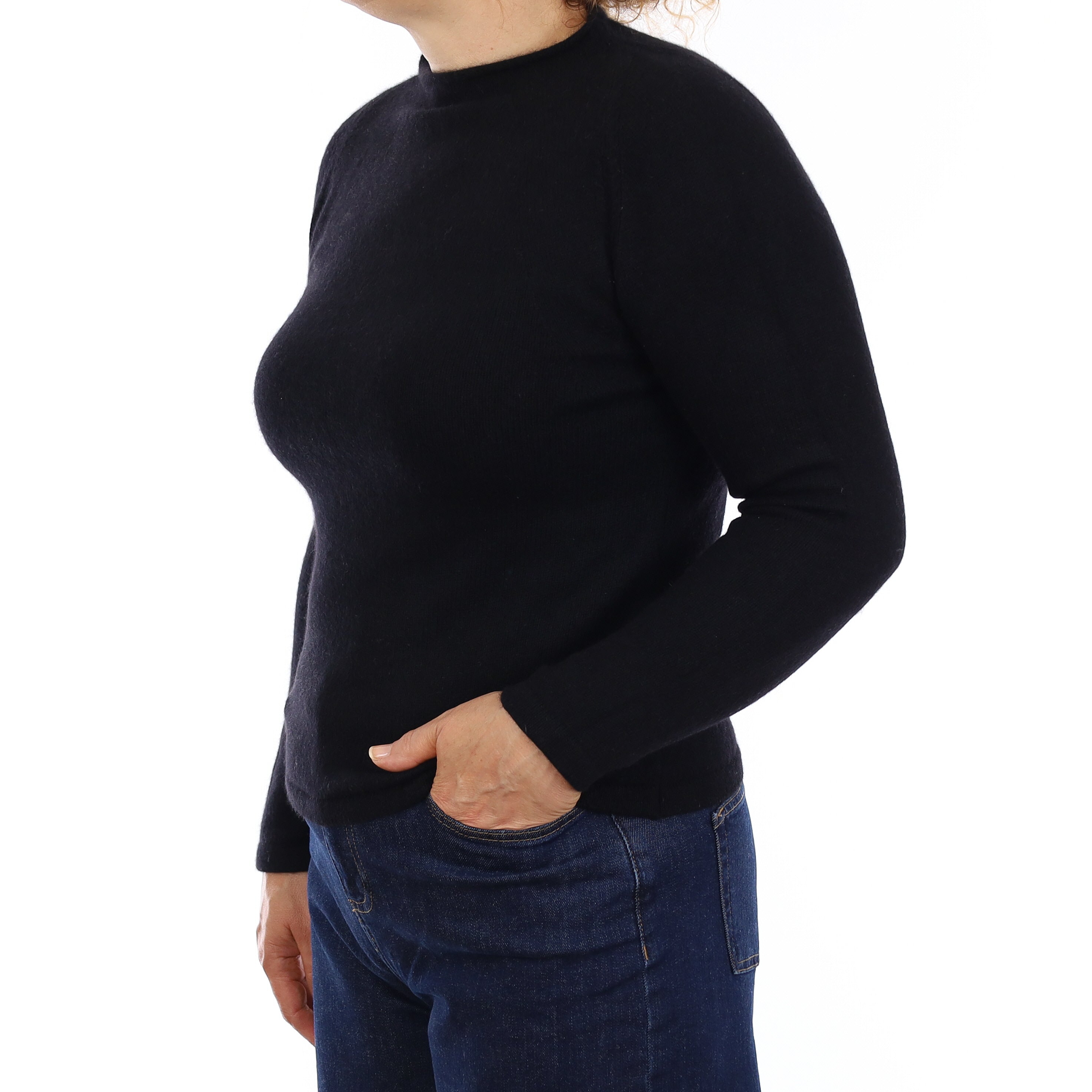 Black Heavy Knit Cashmere Funnel Neck Jumper Medium