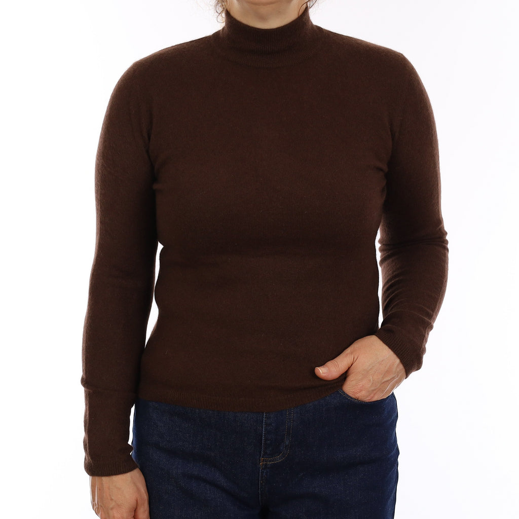 Chocolate Brown Cashmere Turtleneck Jumper Medium
