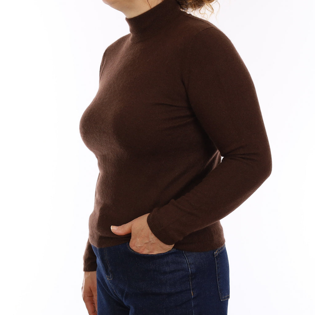 Chocolate Brown Cashmere Turtleneck Jumper Medium