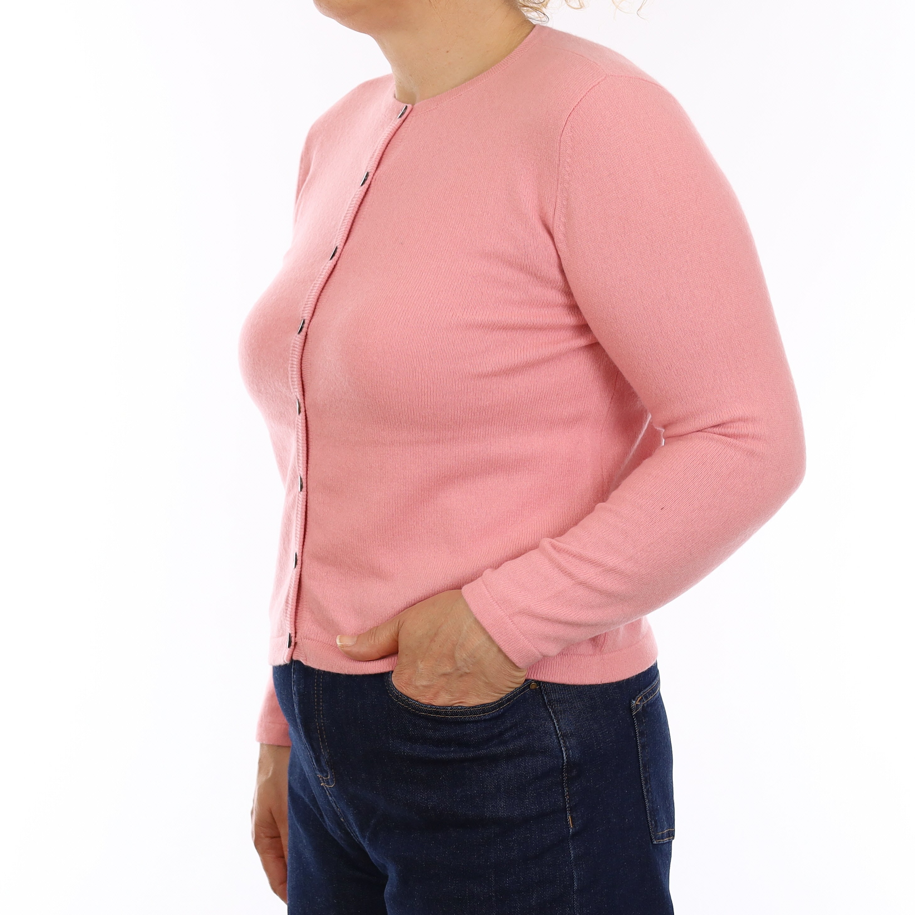 Carnation Pink Cashmere Crew Neck Cardigan Medium