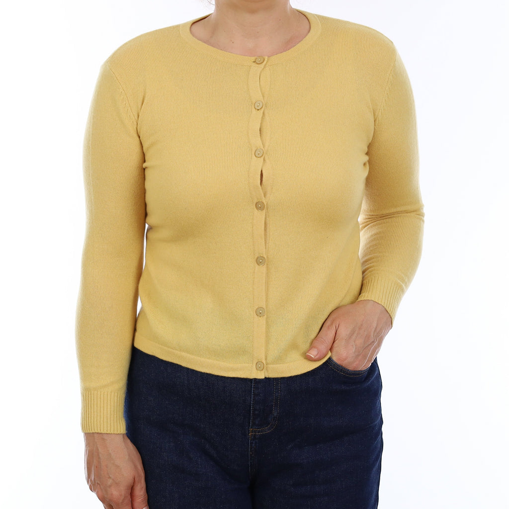 Chamomile Yellow Cashmere Crew Neck Cardigan Medium