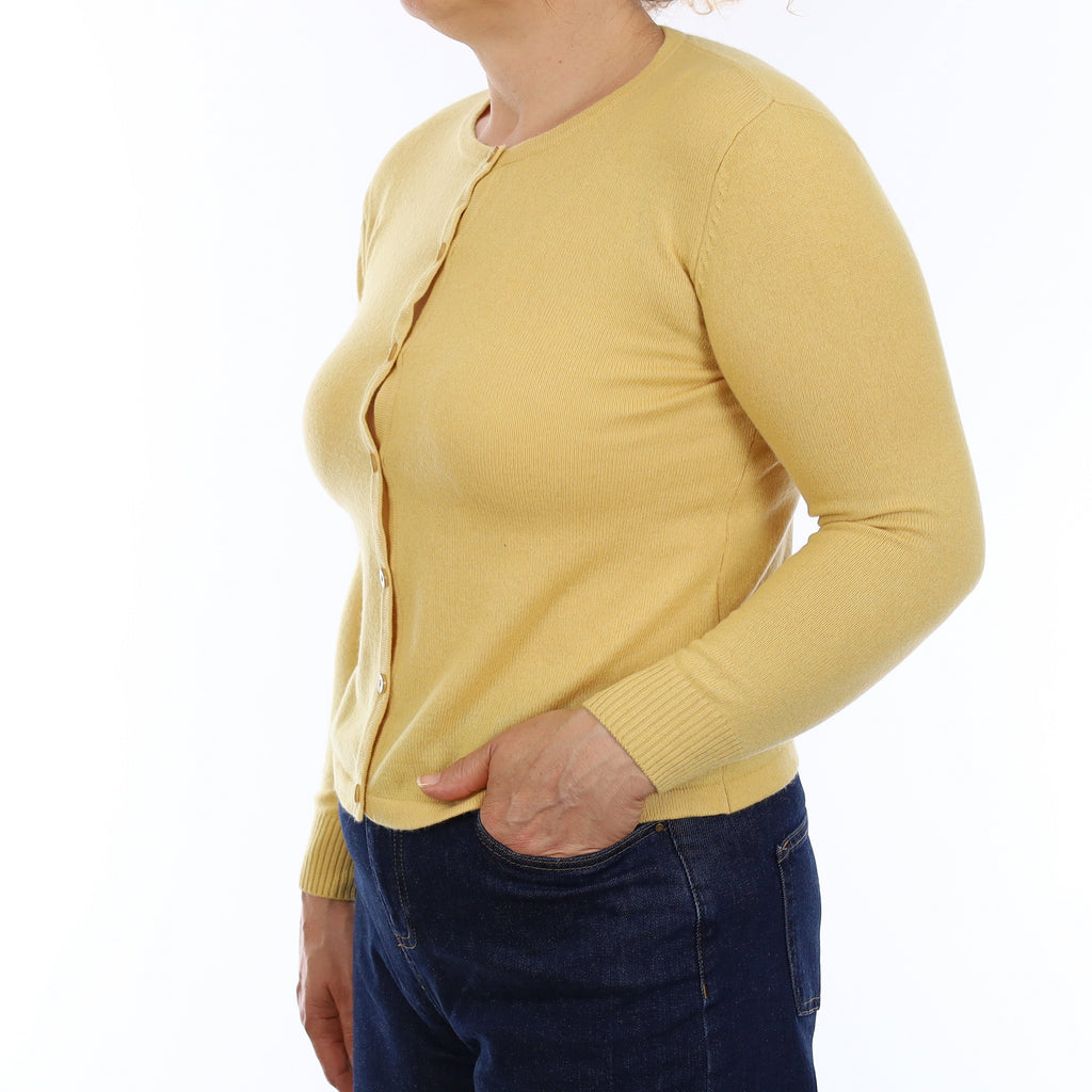 Chamomile Yellow Cashmere Crew Neck Cardigan Medium