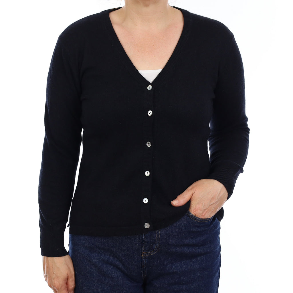 Black Cashmere V Neck Cardigan Medium